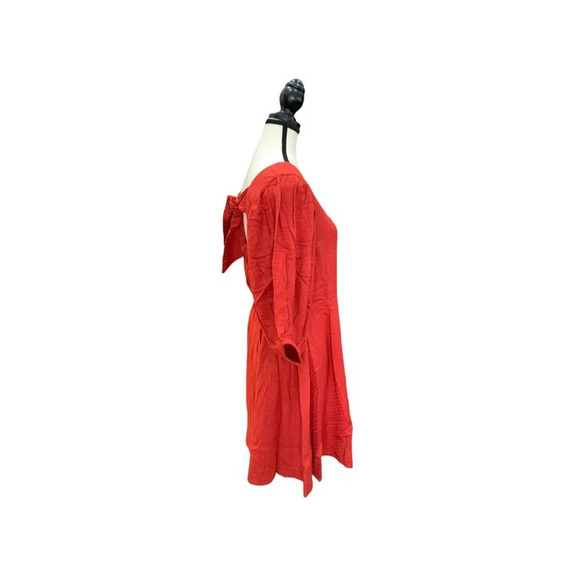 Band of Gypsies Red Square Neck Mini Dress With Puff Sleeves & Back Bow Detail - Picture 4 of 8